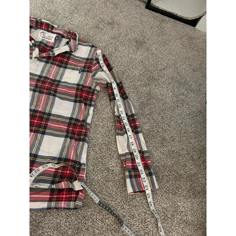 Chubbies Shirt Mens Medium‎ Beige Red Plaid Long Sleeve Half Button Flannel Logo